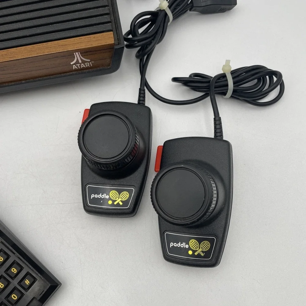 Atari 2600 w/Joysticks+Paddles+6 Games-Tested / Working